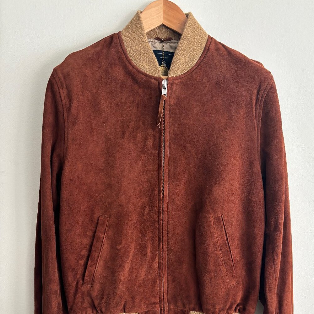 $1650 Golden Bear Rust Brown Suede Leather Bomber Jacket -Medium/ Large